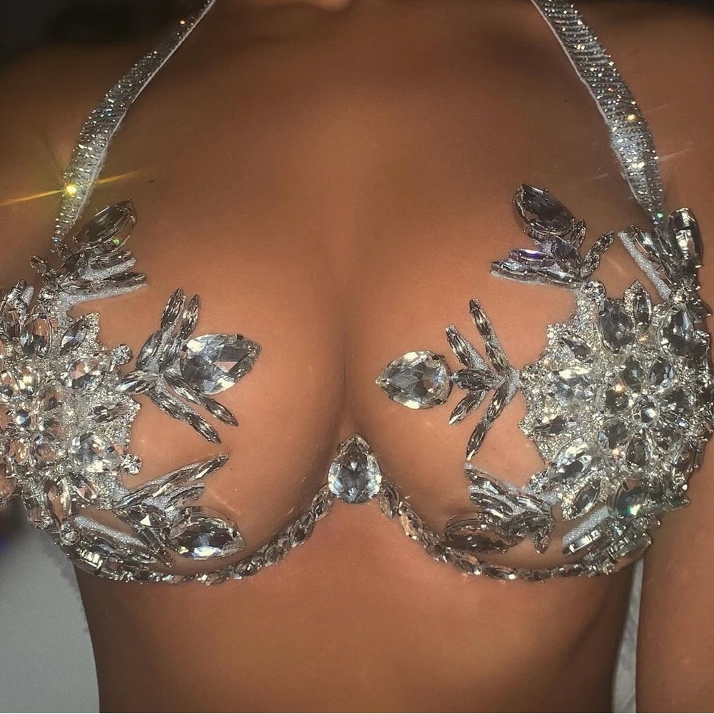 Crystal Embellished Jewel Bra Top - Silver Crystal